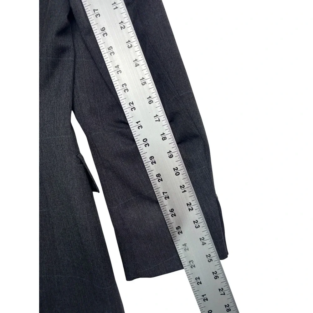 vtg 90s USA Made 38R 32x30 Gray Herringbone Stripe 2pc Pant Suit Wool Wide Leg